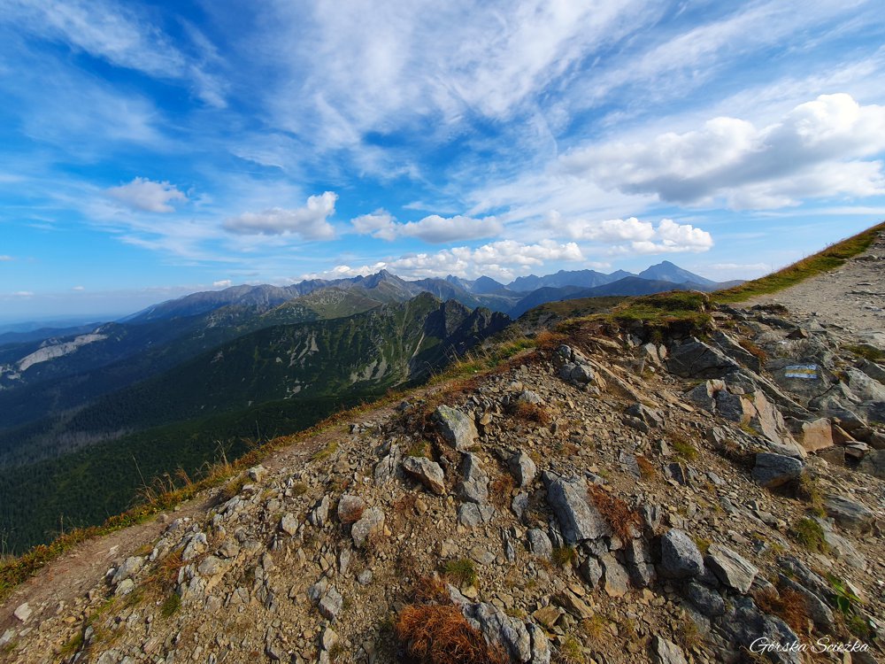 Czerwone Wierchy: Widok na Tatry Wysokie ze szlaku żółtego