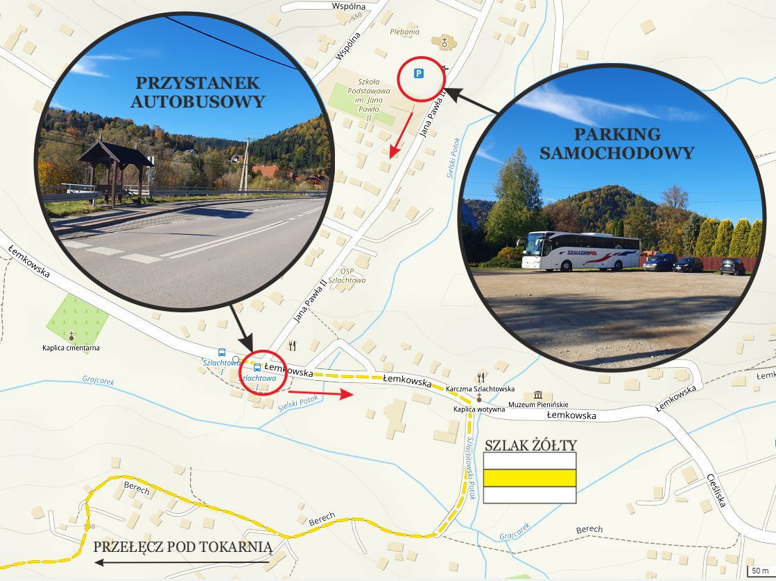 Lokalizacja parkingu i przystanku autobusowego w Szlachtowej