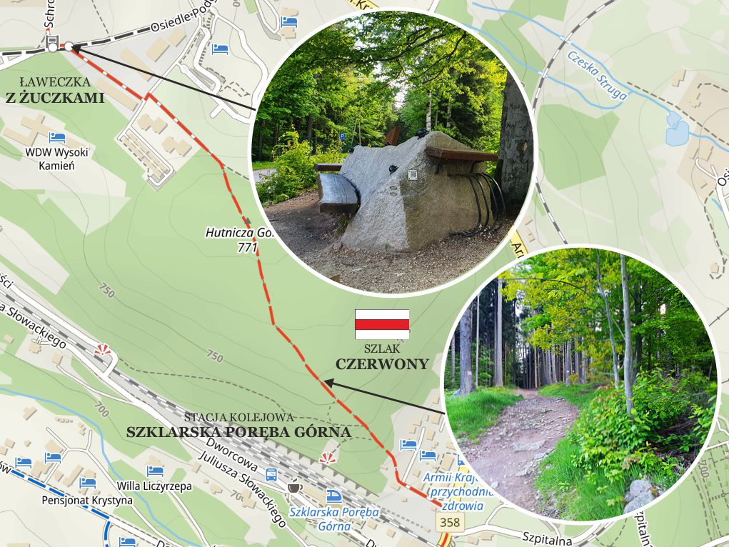 Przebieg szlaku czerwonego od stacji