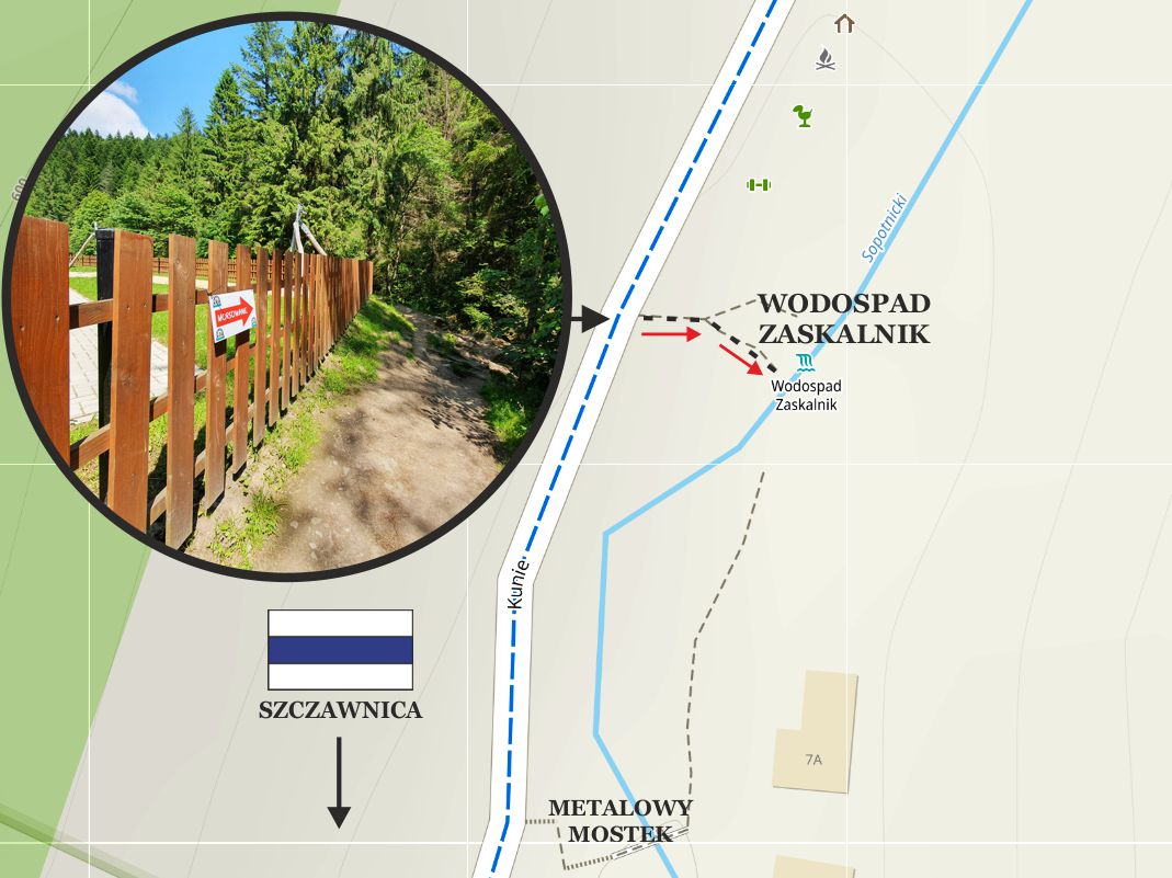 Wodospad Zaskalnik: Ścieżka prowadząca do wodospadu