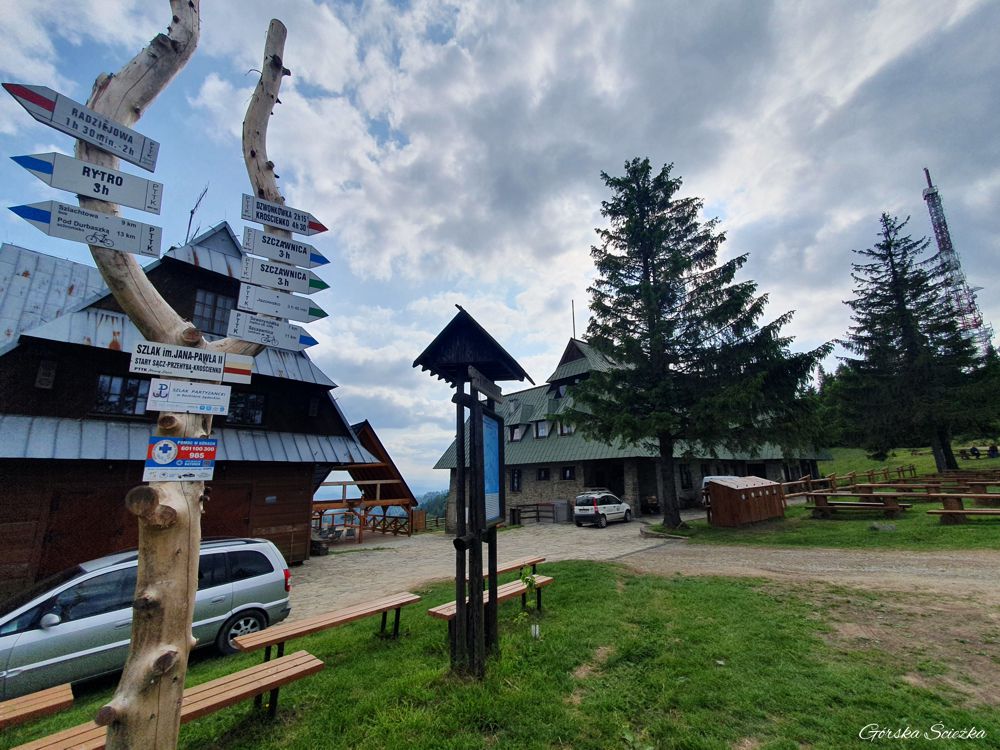 Przehyba: Węzeł szlaków przy schronisku